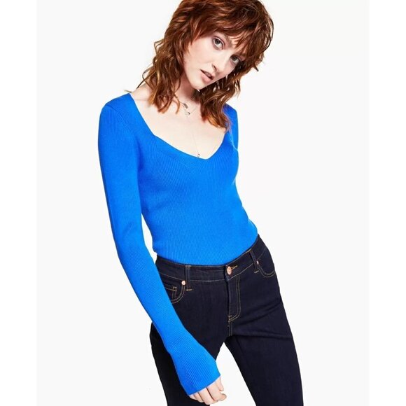 INC International Concepts Womens XL Ribbed Long-Sleeve Sweater Cobalt Blue 700 - Picture 1 of 7